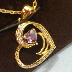 February Amethyst Gold Birthstone Necklace "To The Moon & Back"